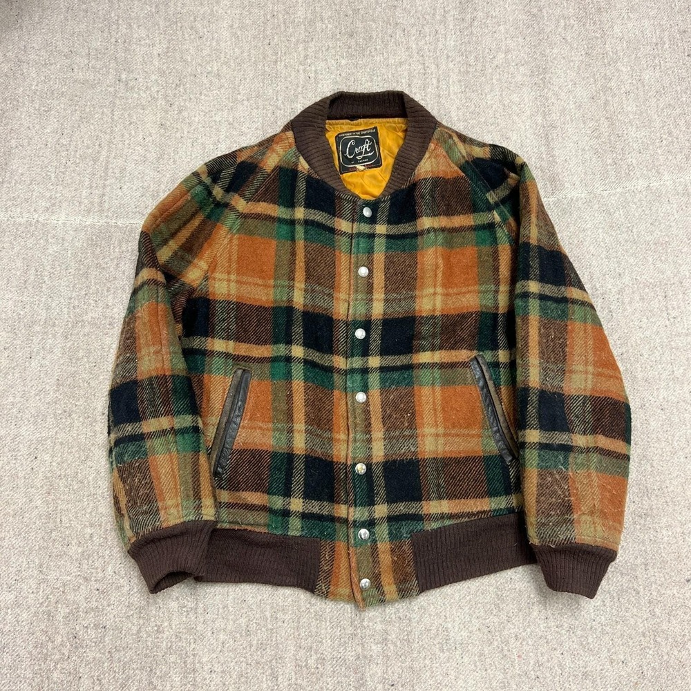 Vintage‎ Plaid Bomber Jacket Mens Medium Brown 1960s Craft Canada